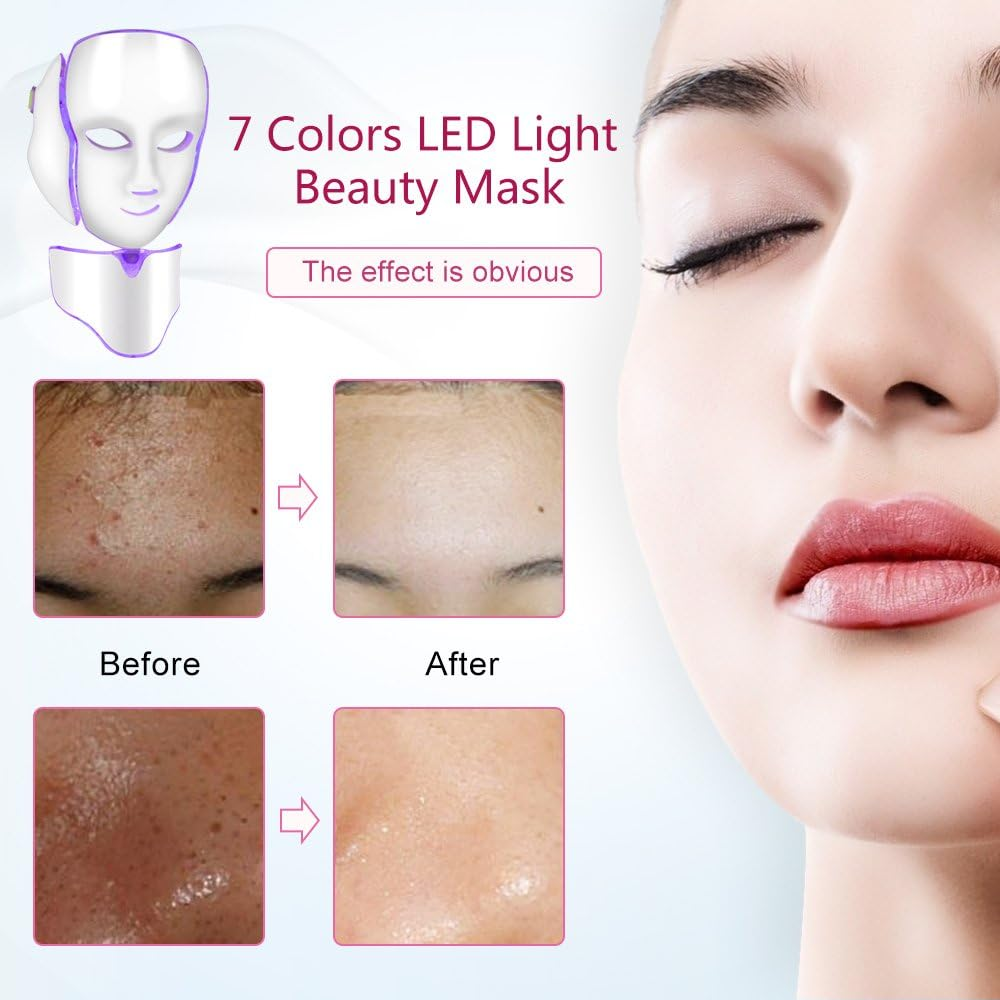 7-Color LED Light Photon Face Mask Neck Rejuvenation Skin Facial Wrinkle Therapy