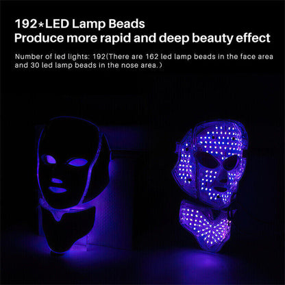 7-Color LED Light Photon Face Mask Neck Rejuvenation Skin Facial Wrinkle Therapy