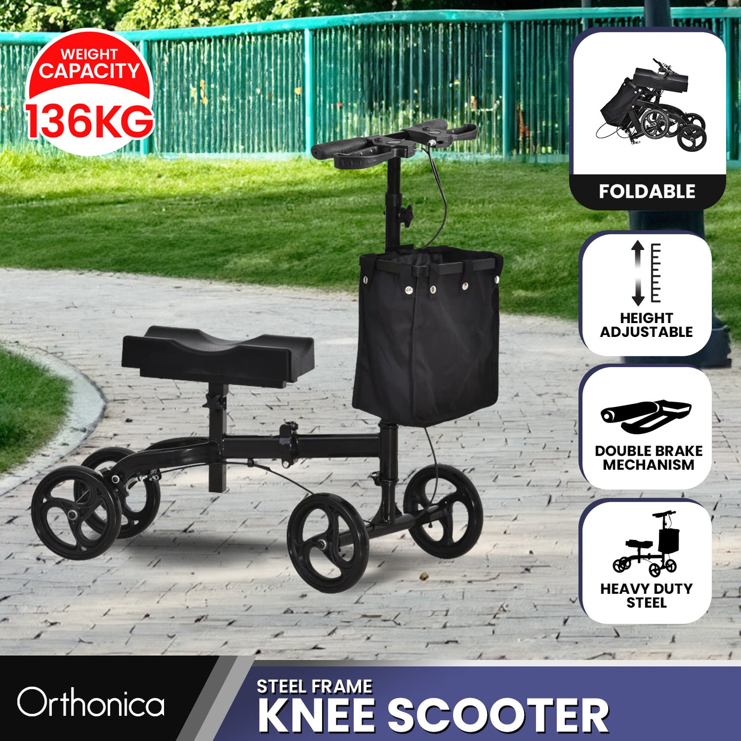 Orthonica Steel Frame Foldable Knee Walker Scooter