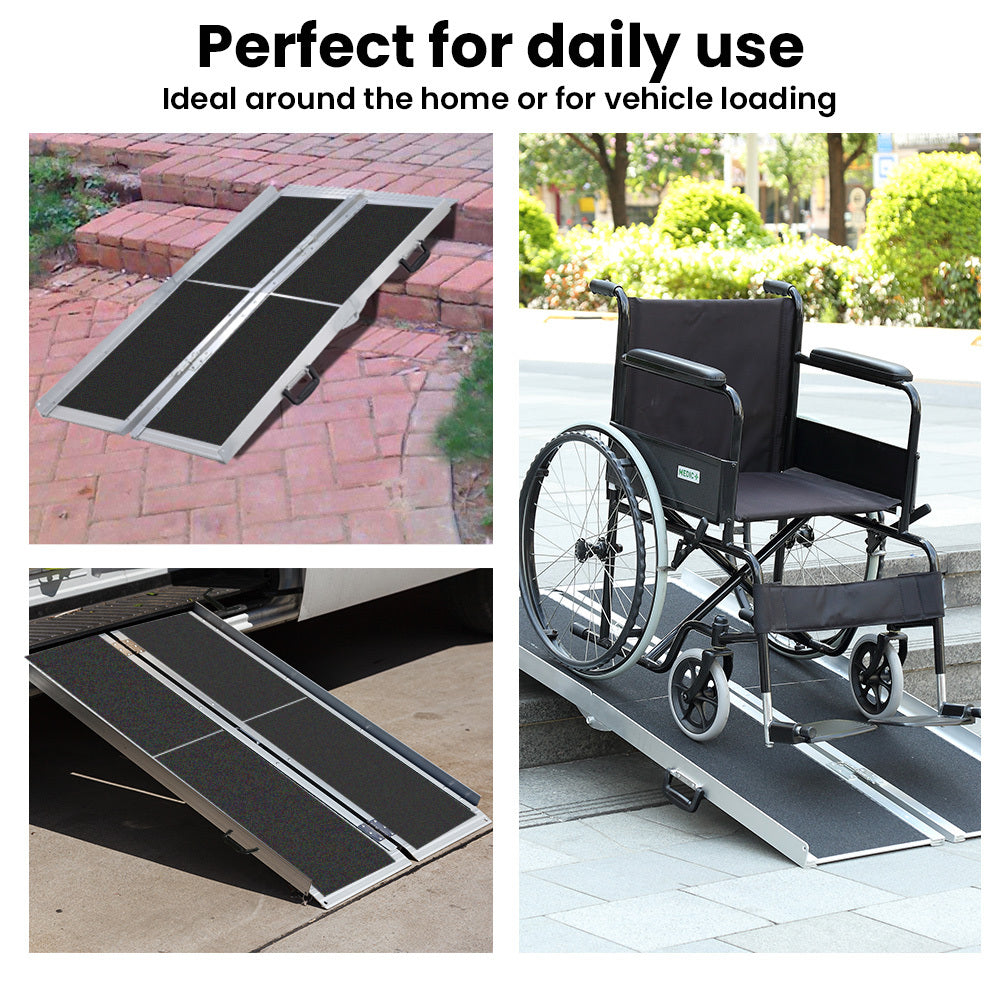 EQUIPMED 182cm Portable Folding Aluminium Access Ramp, 272kg Rated, Black Ultra-Grip, for Wheelchair, Mobility Scooter