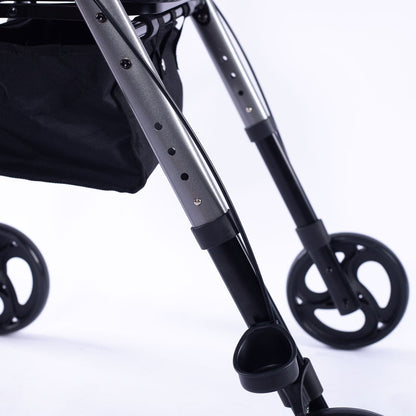 EQUIPMED 4 Wheel Lightweight Rollator Walker, Aluminium Frame, Seat, Carry Bag, for Seniors, Titanium Style