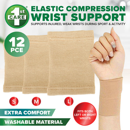 1st Care 12PCE Elastic Compression Wrist Supports Breathable Flexible 3 Sizes