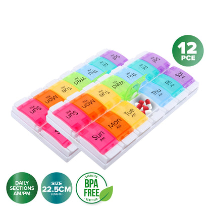 1st Care 12PCE Weekly Pill Organiser Large AM/PM Compartments 11.5 x 22.5cm