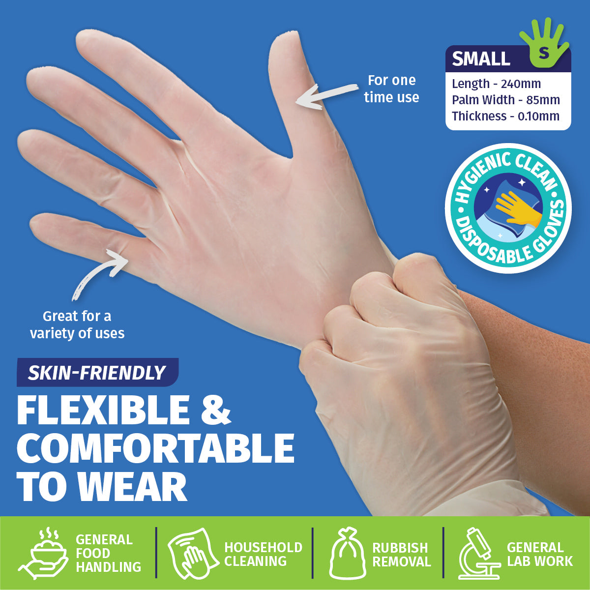 Xtra Kleen 1000PCE Disposable Gloves Latex & Powder Free Food Safe Size S