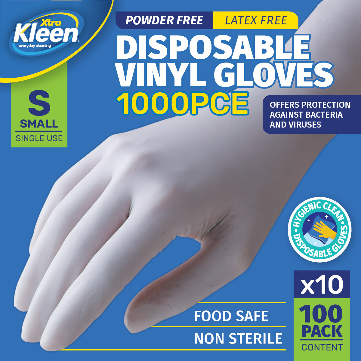 Xtra Kleen 1000PCE Disposable Gloves Latex & Powder Free Food Safe S Size