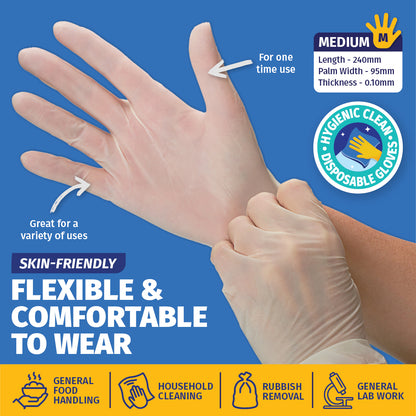 Xtra Kleen 1000PCE Disposable Gloves Latex & Powder Free Food Safe M Size