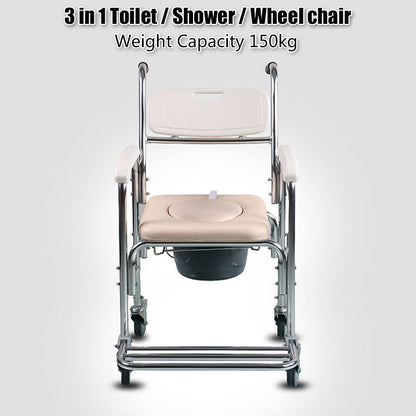 3-in-1 Mobile Rolling Chair Wheelchair Commode Bedside Toilet Chair Shower Chair